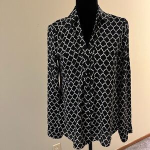 Express Black and White Geometric Button Down Shirt